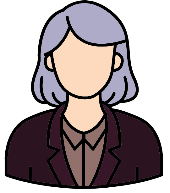 button of a lady with purple hair